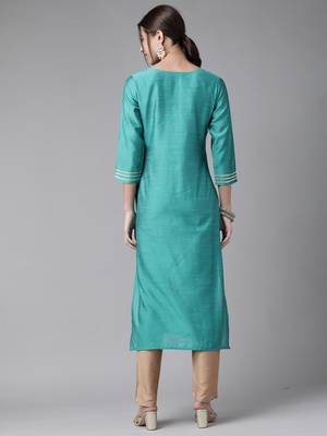 Indo Era Sea Green Embroidered Straight Kurta 2