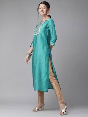 Indo Era Sea Green Embroidered Straight Kurta 3