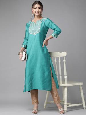 Indo Era Sea Green Embroidered Straight Kurta 4