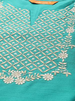Indo Era Sea Green Embroidered Straight Kurta 5