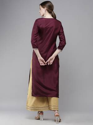 Indo Era Wine Solid Straight Kurta 2