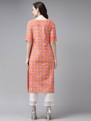 Indo Era Peach Printed Straight Kurta 2