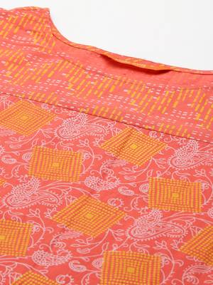 Indo Era Peach Printed Straight Kurta 5