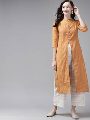 Indo Era Yellow Woven Straight Kurta 1