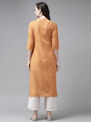Indo Era Yellow Woven Straight Kurta 2