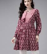 Indo Era Maroon Printed A-line Kurta