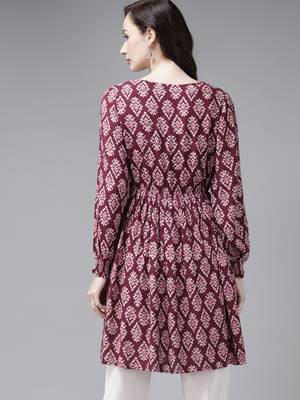 Indo Era Maroon Printed A-line Kurta 2