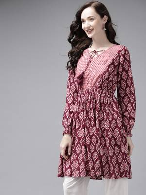 Indo Era Maroon Printed A-line Kurta 3