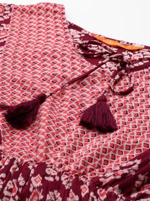 Indo Era Maroon Printed A-line Kurta 4