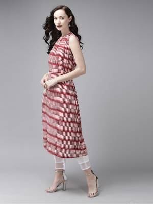 Indo Era Red Printed A-line Kurta 3