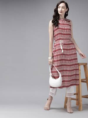 Indo Era Red Printed A-line Kurta 4