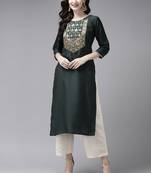 Indo Era Green Solid Straight Kurta