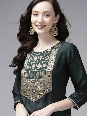 Indo Era Green Solid Straight Kurta 5