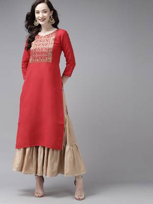 Indo Era Red Solid Straight Kurta 1
