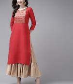 Indo Era Red Solid Straight Kurta