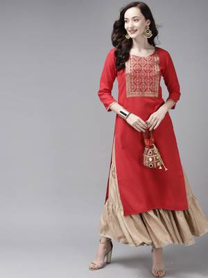 Indo Era Red Solid Straight Kurta 4