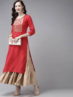 Indo Era Red Solid Straight Kurta 4
