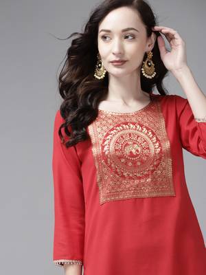Indo Era Red Solid Straight Kurta 5