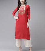 Indo Era Red Solid Straight Kurta