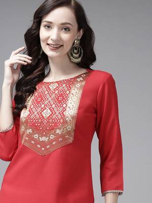 Indo Era Red Solid Straight Kurta 5
