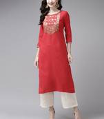 Indo Era Red Solid Straight Kurta