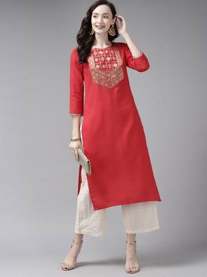 Indo Era Red Solid Straight Kurta 4