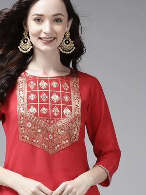Indo Era Red Solid Straight Kurta 5