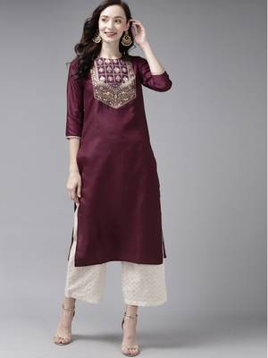 Indo Era Wine Solid Straight Kurta 1