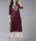 Indo Era Wine Solid Straight Kurta