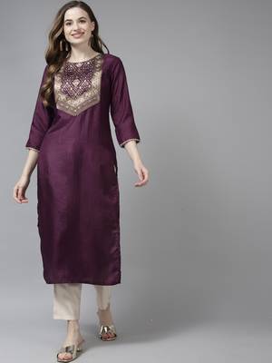 Indo Era Wine Solid Staight Kurtas 1