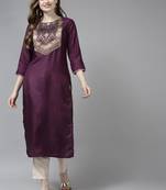 Indo Era Wine Solid Staight Kurtas