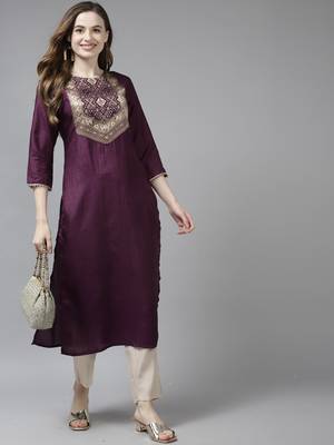 Indo Era Wine Solid Staight Kurtas 4
