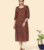 Vbuyz Women's Printed & Sequience Work Straight Cotton Purple Stitched Kurta