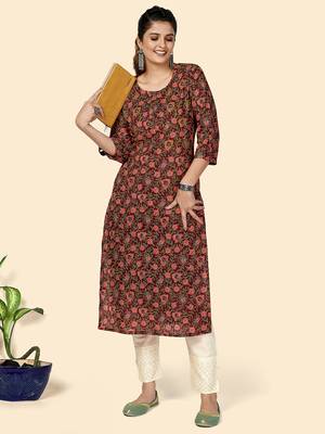 Vbuyz Women's Printed & Sequience Work Straight Cotton Purple Stitched Kurta 2