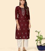 Vbuyz Women's Embroidered Straight Rayon Purple Stitched Kurta