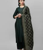 Indo Era Green Solid Straight Kurta Palazzo with Foil Dupatta Set