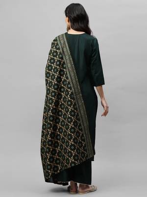 Indo Era Green Solid Straight Kurta Palazzo with Foil Dupatta Set 2