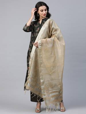 Indo Era Green Foil Floral Printed Straight Kurta Palazzo with Dupatta Set 1
