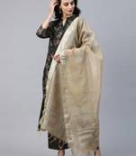 Indo Era Green Foil Floral Printed Straight Kurta Palazzo with Dupatta Set