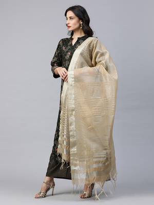 Indo Era Green Foil Floral Printed Straight Kurta Palazzo with Dupatta Set 3