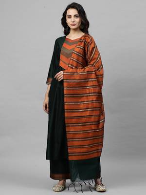 Indo Era Green Solid Straight Kurta Palazzo with Dupatta Sets 1