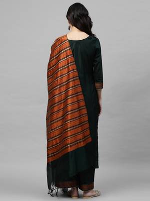 Indo Era Green Solid Straight Kurta Palazzo with Dupatta Sets 2