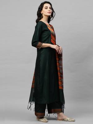 Indo Era Green Solid Straight Kurta Palazzo with Dupatta Sets 4