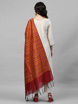 Indo Era Cream Solid Straight Kurta Pant with Dupatta Sets 2