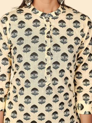Vbuyz Women's Printed Straight Cotton Beige Stitched Kurta 7