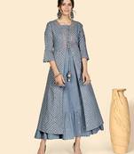 Vbuyz Women's Bandhi & Embroidered Anarkali Cotton Grey Stitched Kurta With Shrug
