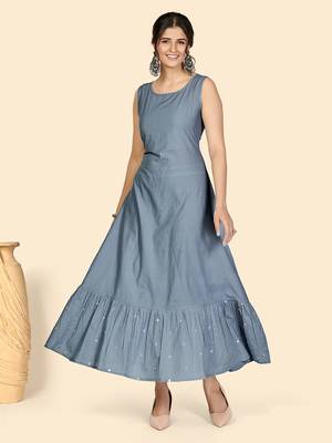 Vbuyz Women's Bandhi & Embroidered Anarkali Cotton Grey Stitched Kurta With Shrug 4