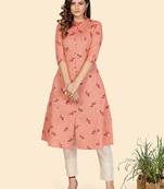 Vbuyz Women's Foil Print A line Cotton Peach Stitched Kurta