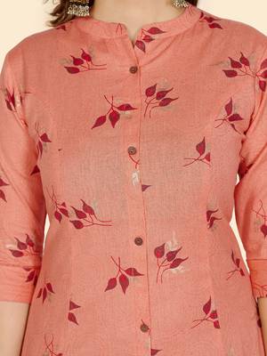 Vbuyz Women's Foil Print A line Cotton Peach Stitched Kurta 7