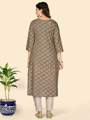 Vbuyz Women's Print & Sequience Straight Cotton Olive  Stitched Kurta 2